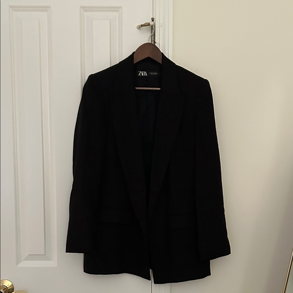 Zara Black Open Linen Blazer - Size XS
